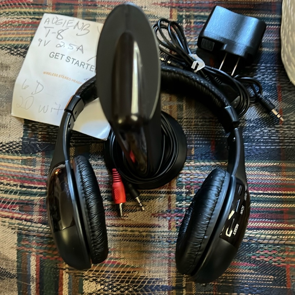 Used five and one wireless, cordless RF headphones headset with transmitter